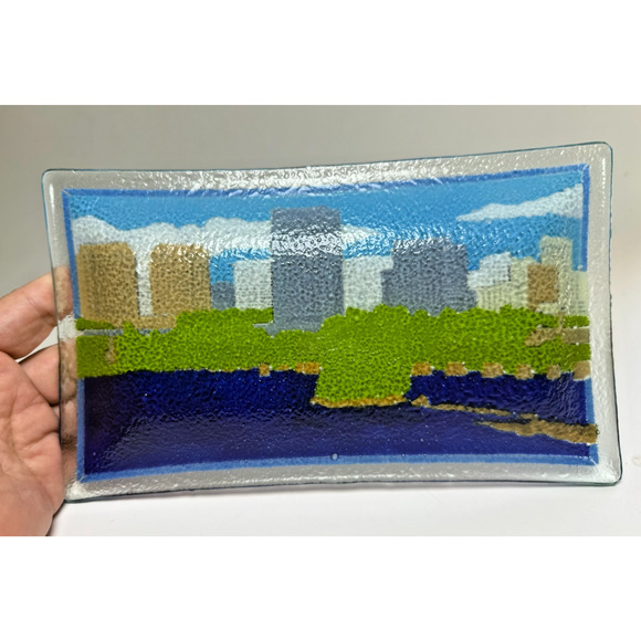 HTF 10" Peggy Karr Fused Glass Richmond VA Tray Trinket Dish Signed City Plates - Picture 3 of 5
